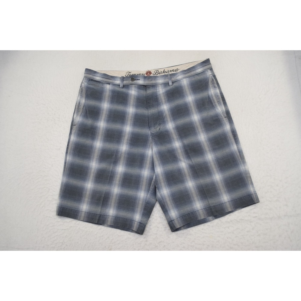 Tommy Bahama Hawaiian Shorts Plaid Silk Linen Flat‎ Front Mens Size 38 x 10"